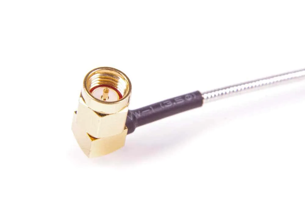 RF coaxial cable with SMA right-angle connector for phase-matched assemblies